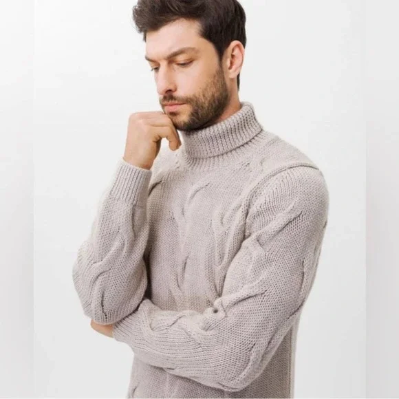 BRAX FEEL GOOD BRIAN PULLOVER WOOL TURTLENECK IN CREAM NWT MEN'S SIZE MEDIUM - Picture 2 of 16